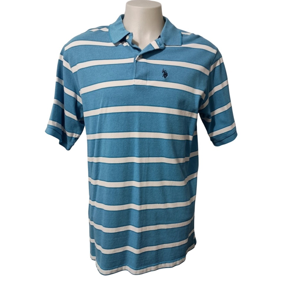 US Polo Assn Polo Shirt Men's Striped Norm Core Blue White‎ Logo Short Sleeve